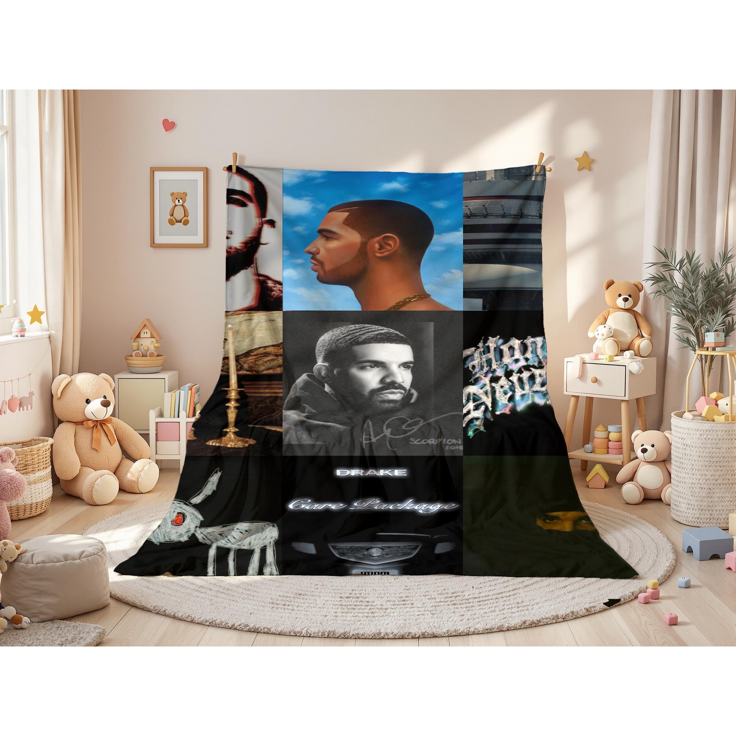 Rapper Drake 3D Printed blankets Flannel Warm blanket Soft Cozy Blanket Travel Blankets bed linings Birthday Gift