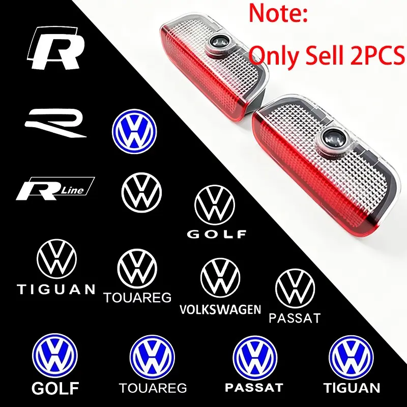 2Pcs For Volkswagen VW R Line Touareg 7P Golf 5 6 7 Jetta MK5 MK7 Passat B6 B7 B8 B9 CC Tiguan Arteon T-ROC Touran Scirocco Sharan EOS LED Car Door Logo Light Projector Lamp Auto Welcome Light Led Car Lights Decoration Accessories Car Decorative Light