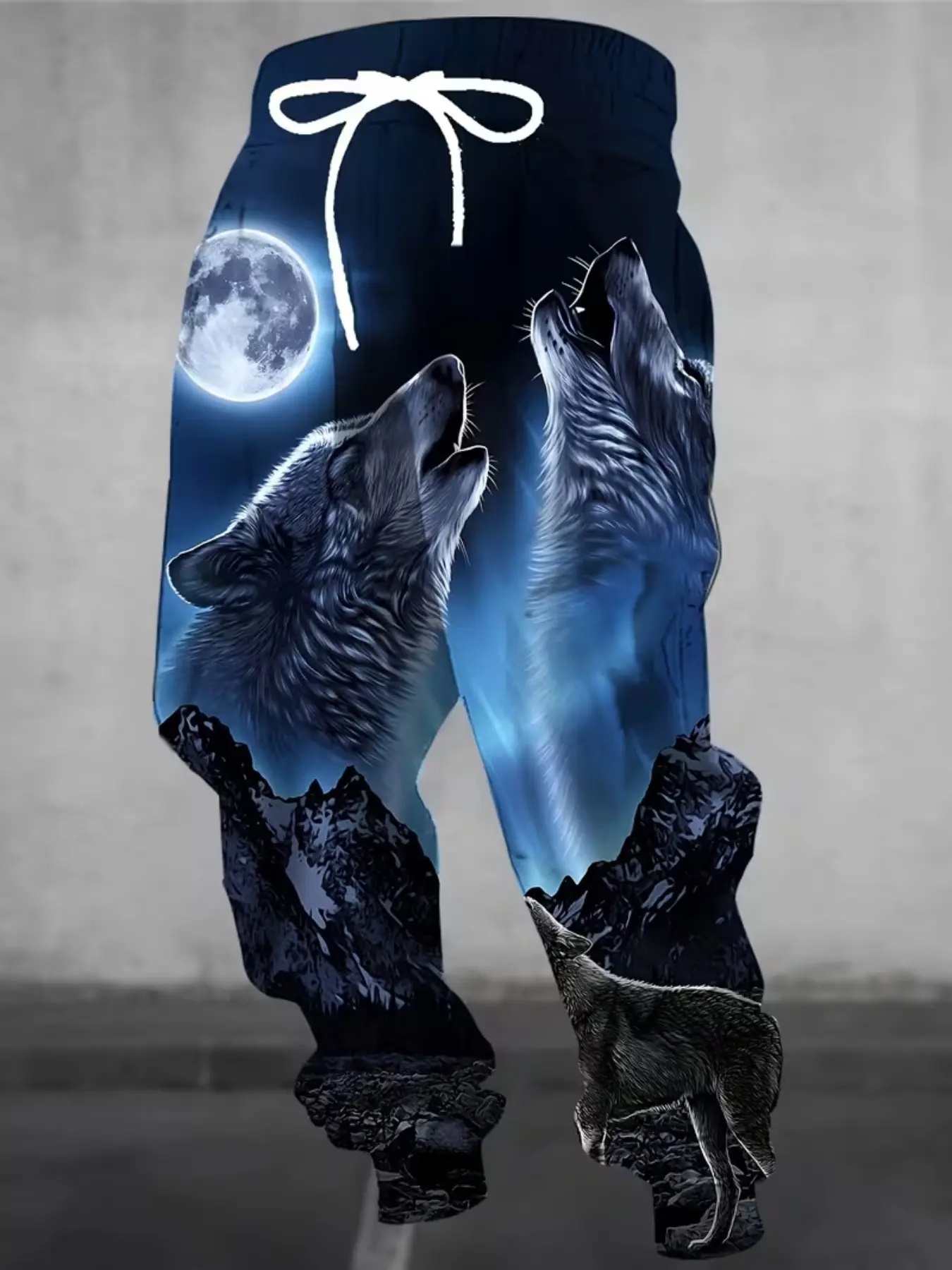 Men's 3D Wolf Pattern Sweatpants, Casual Loose-Fit Long Pants with Drawstring and Pockets, Fashionable Fall & Winter Wear