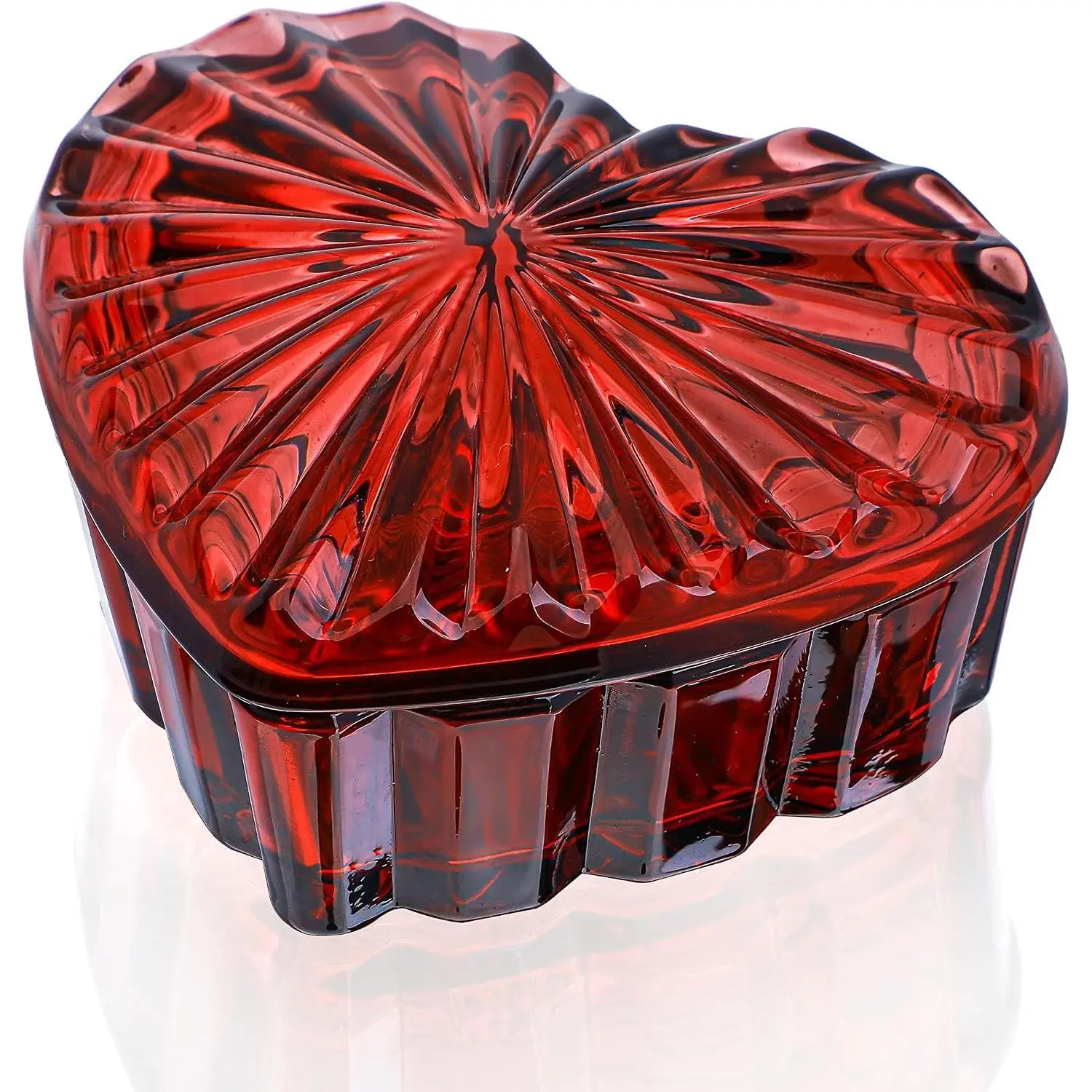 Glass Heart-Shaped  Box,Candy Box with Lid,Women's Covered Earrings Necklace Chest Trinket Storage Box, Glass Jar Christmas Gifts for Women and Girls(Burgundy)