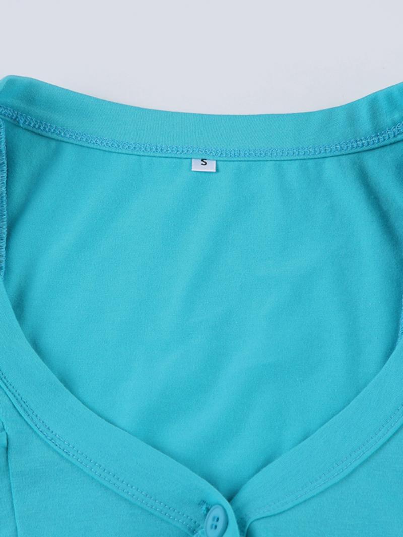 Women's Plain Button Tee, Casual Sweetheart Neck Short Sleeve T-shirt for Summer, Women's Top for Daily Wear