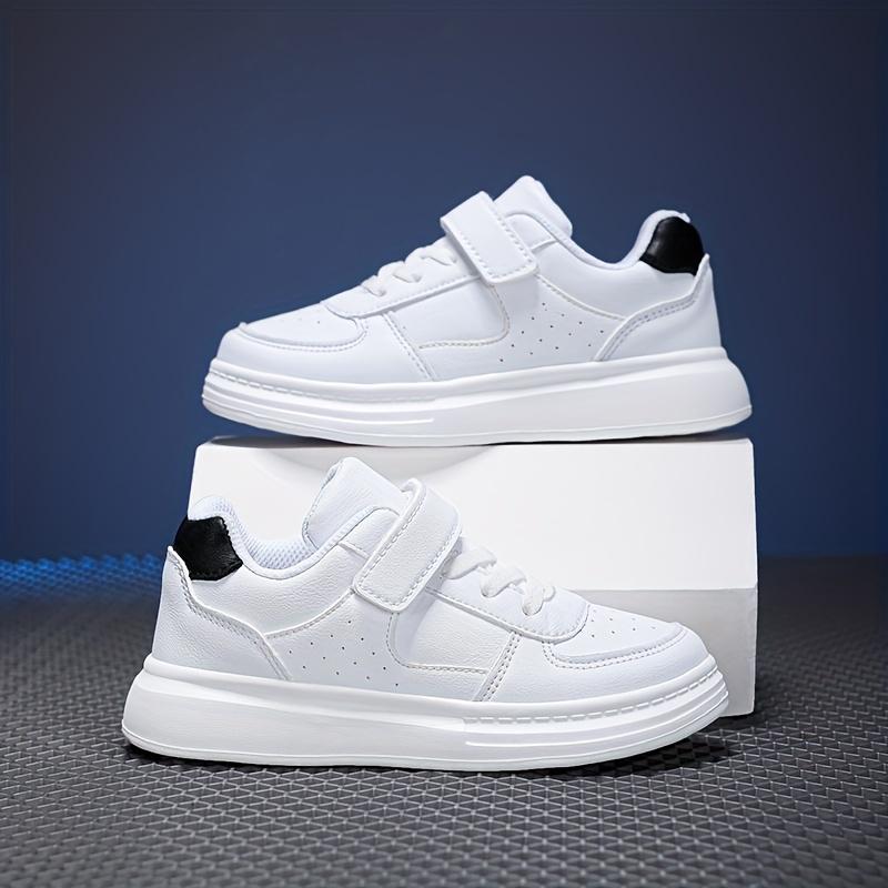 (New)Boys' Casual Sneakers, Summer New Outdoor Fashion Three-Color Leather Convenient Velcro Campus Performance White Shoes, Medium and Large Boys' and Girls' Black and White Sneakers Sizes 28-40(Gift)11