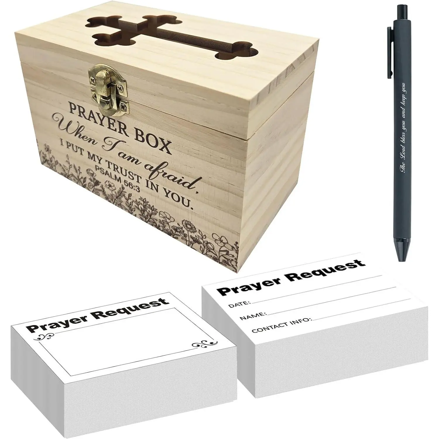 Wooden Prayer Box with 100 Prayer Cards and Pen, Prayer Request Card Box for Daily Prayers