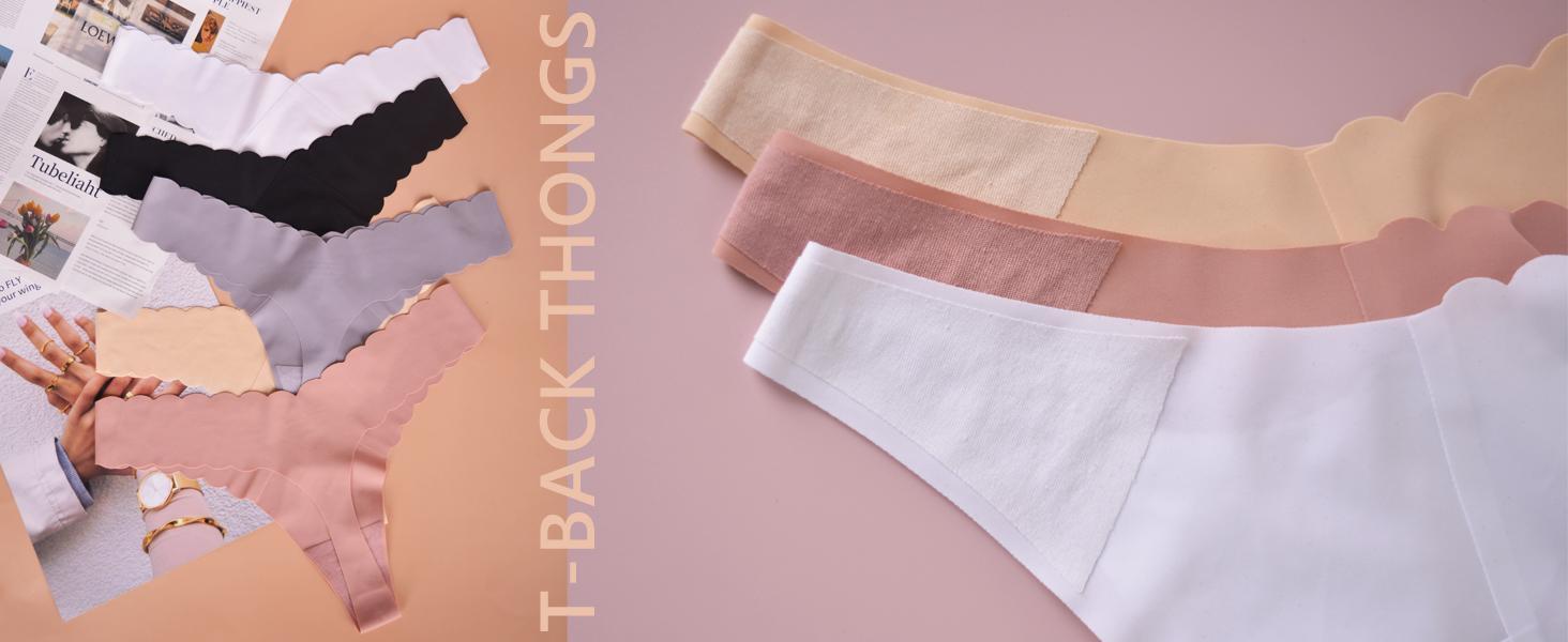 Bolivelan Women's Seamless Thong Low Rise Underwear No-Show Panty Lines Cotton Crotch Stretchy and Comfortable Panties 5 Pack