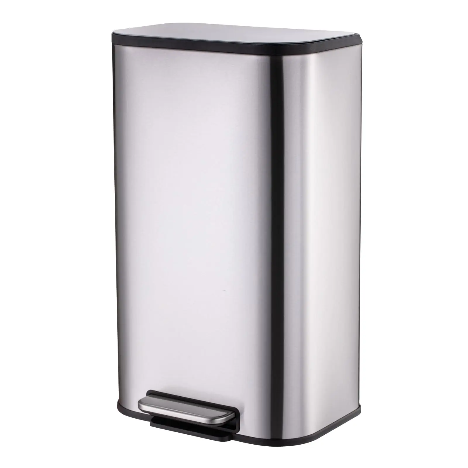 GARVEE 50L Stainless Steel Slim Rectangular Pedal Kitchen Bin - Lidded, Hands-Free Operation, Inner Bucket Included, Compatible with Yellow Cleaning Bags, for Kitchen Use