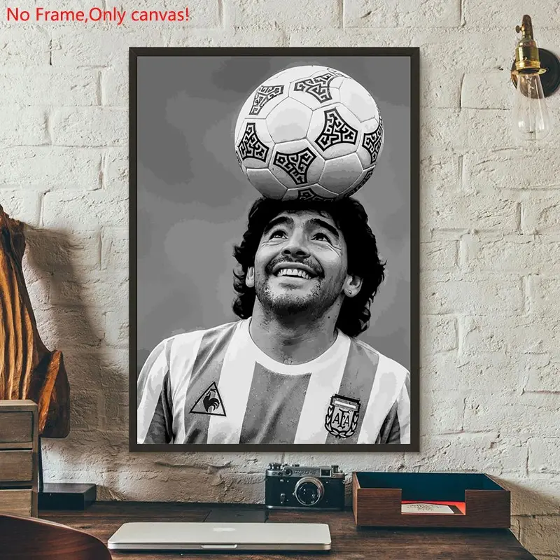 1 piece/set frameless canvas painting print poster, Classic Football player art, Maradona with Soccer Ball, a perfect gift for football loves, ideal gift for bedroom, living room, dorm hallway, kitchen, mural, wall decoration, room decor