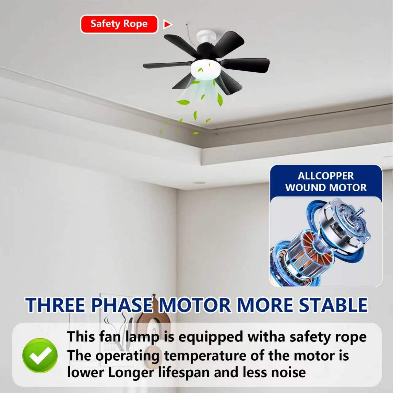 New E27 screw-in lamp holder fan light bulb with plug-in fan blade design, LED fan with three-speed adjustment lymphatic face brush pimple patch