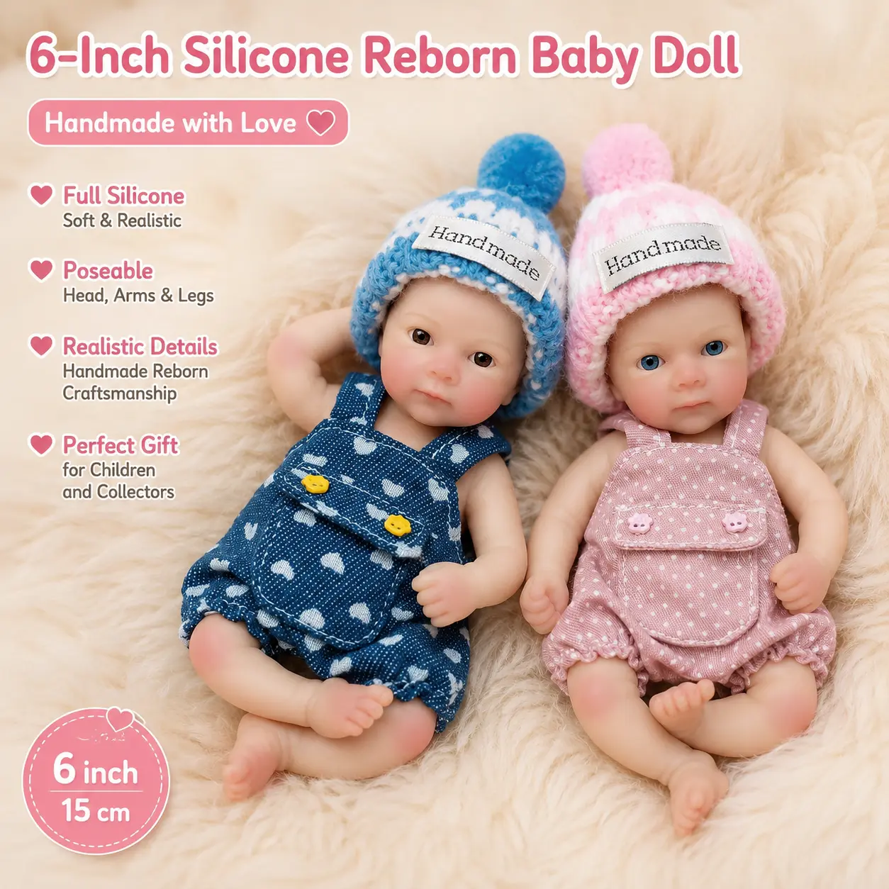 Otarddolls 1PC 6-in Reborn Baby Doll, Palm-Sized Full-Body Silicone Bettie (Boy/Girl), Pre-Painted Realistic Miniature, Ideal Christmas Gift for DIY Specialty Toy Enthusiasts