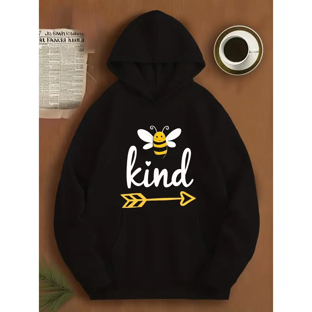 Cute Bee Kind Arrow Graphic Oversized Comfort Cotton Hoodie, Bee Kind Positive Fashion Outfit, Perfect Valentine Gift For Bee Nature Lovers, Best Holiday Present For Kind Friends Her Him