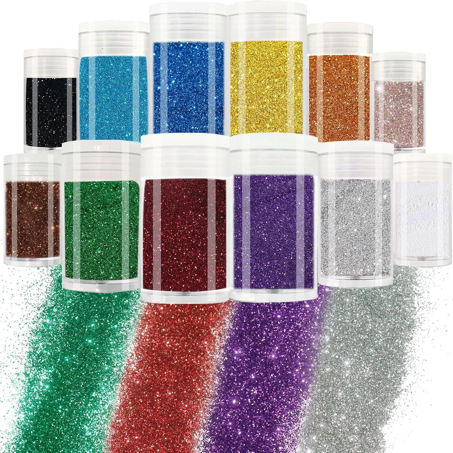 12 Colors Ultra Fine Glitter Powder Set - 60g Metallic Copper & Bright Silver Craft Powder, 1/128" Fine Sequins, Easy to Use for Nail Art, Resin & Tumblers, Violets, Crafts