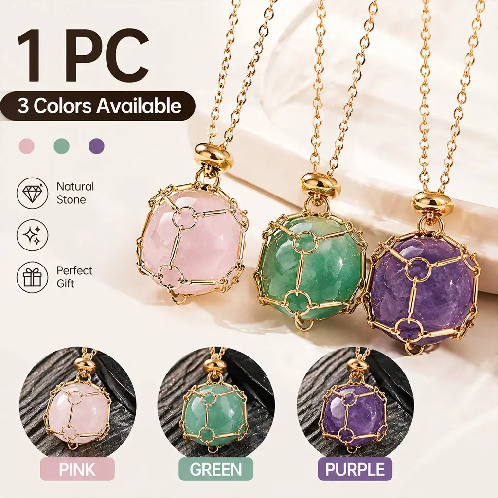 Women's Natural Crystal Pendant Necklace, Natural Stone Pendant, Rose Quartz Amethyst Agate Jewelry, Bohemian Gift for Her, Aesthetic Fashion Accessory