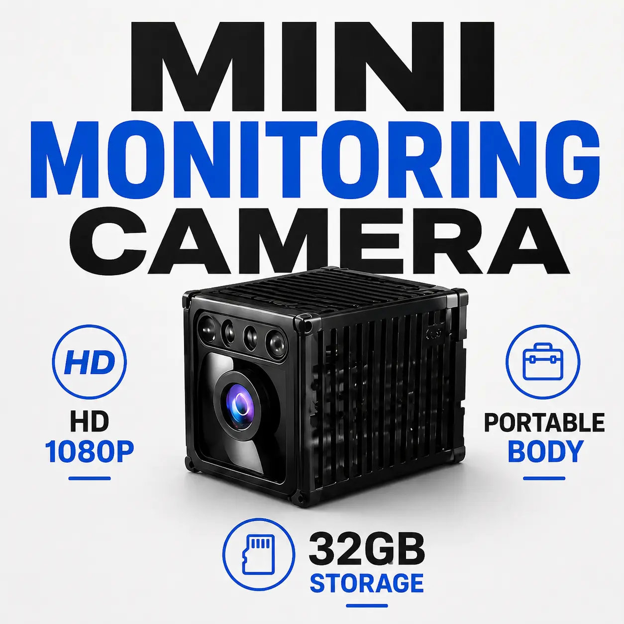 Pocket-Size 1080P Security Camera with 32GB Memory, Smart Motion Detection and Portable Recording Design for Home Protection, Office Use and Travel Monitoring