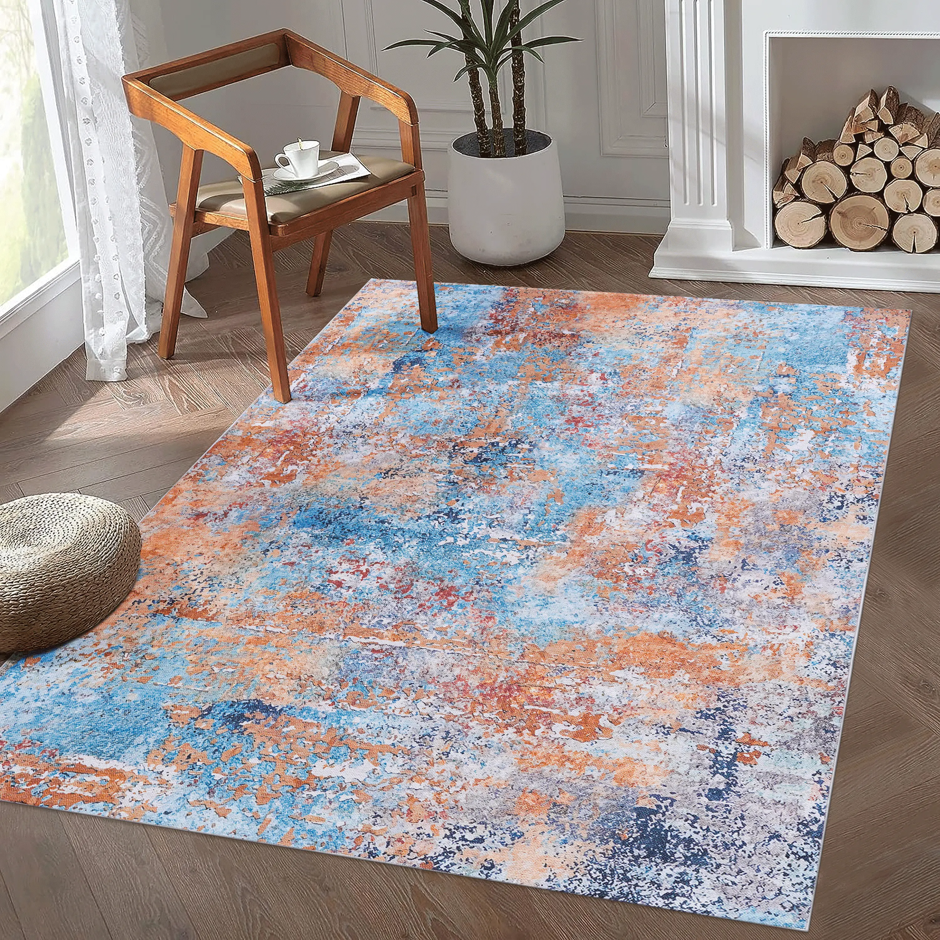 ARCH MAVAL Multi-Color Rectangular Washable Rug - 3x5 (60x36 in) Modern Contemporary Non-Shedding Easy-Clean Floor Mat for Living Room, Bedroom, Home Furniture & US Online Shopping Search Term