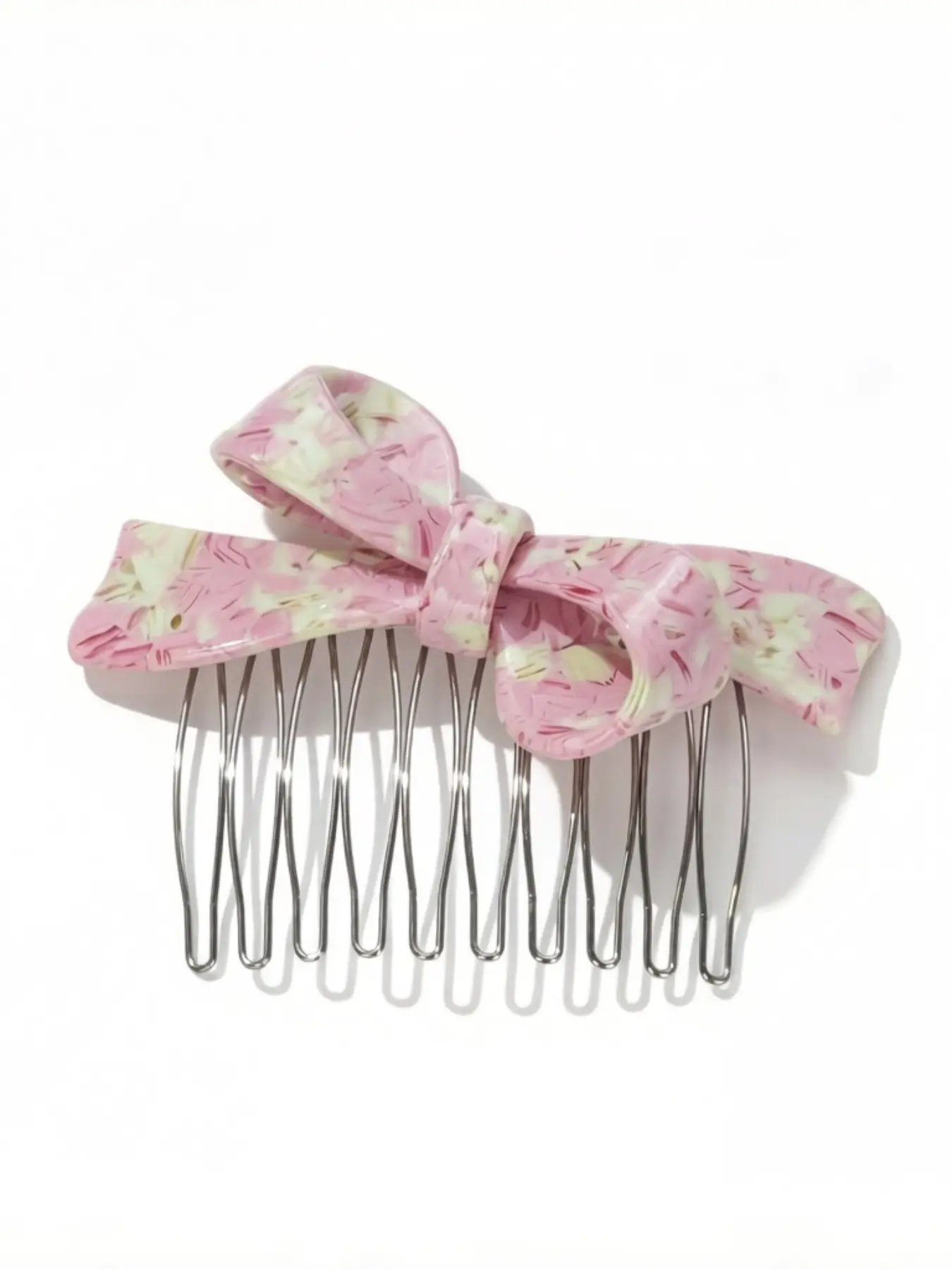 Gentle Girl Floral Bow Acetate Hair Comb, High-Quality Acetate Material, Delicate Floral Print, Sweet 3D Bow Design, Elegant Hairstyling Accessory