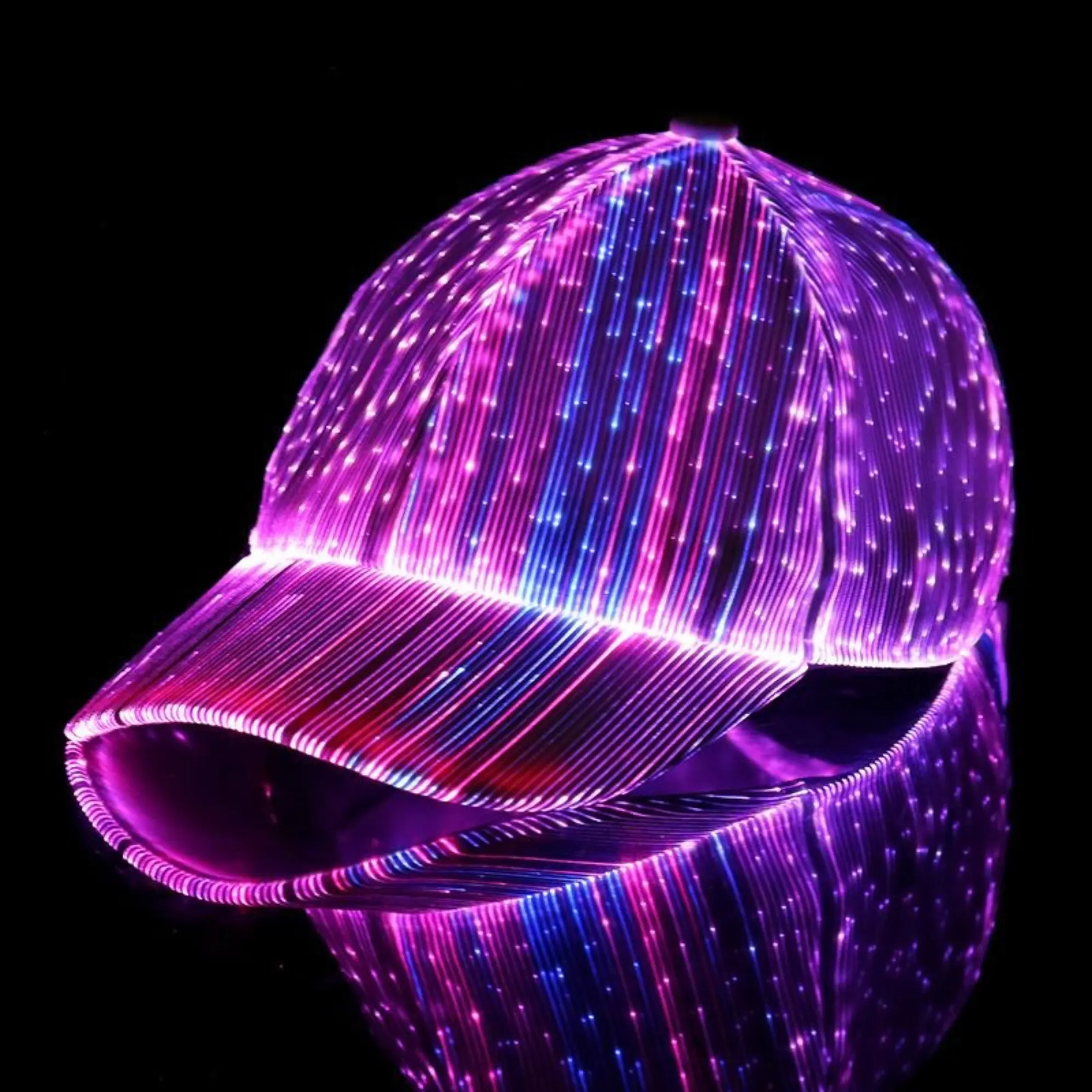 LED Fiber Optic Light-Up Baseball Cap Accessory, USB Rechargeable Glow Hat for Party, Rave, Nightclub Wear, Accessories