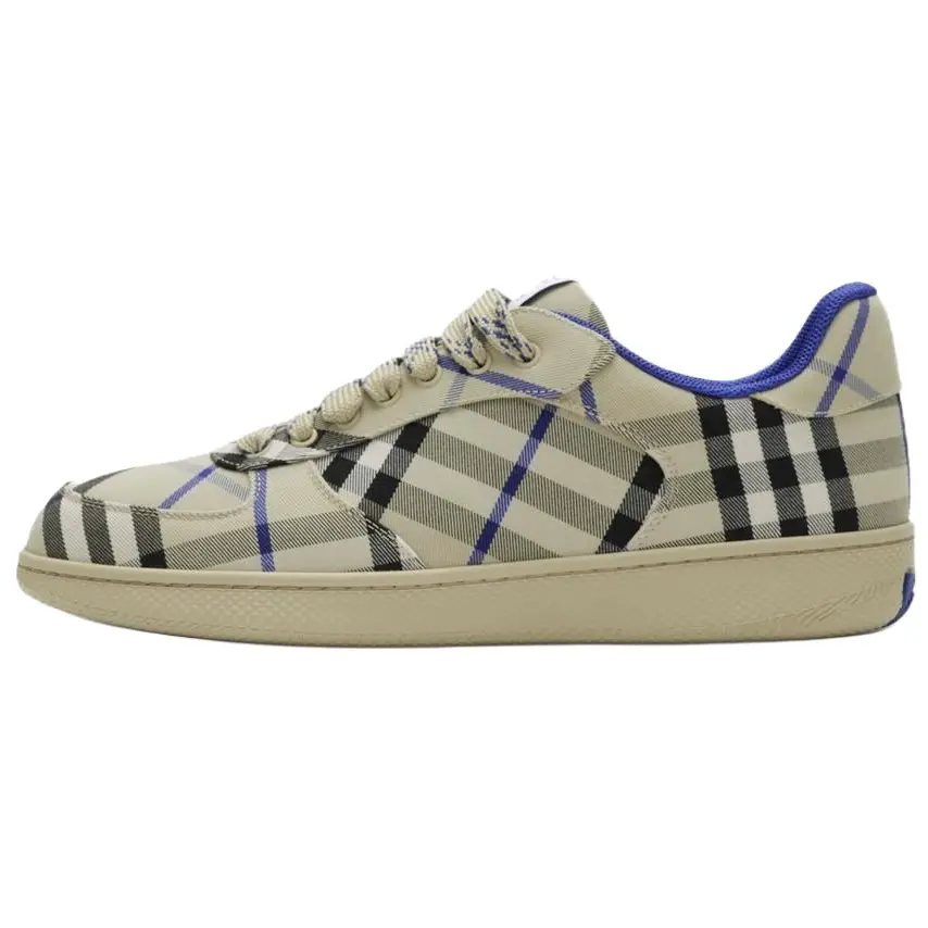 Men's Burberry Terrace Check Round-Toe Lace-Up Low-Top Casual Rubber Trainer Walking Shoes - Blue, House White Official Footwear with Maison Mihara Verification Credentials & Global Authentication Support
