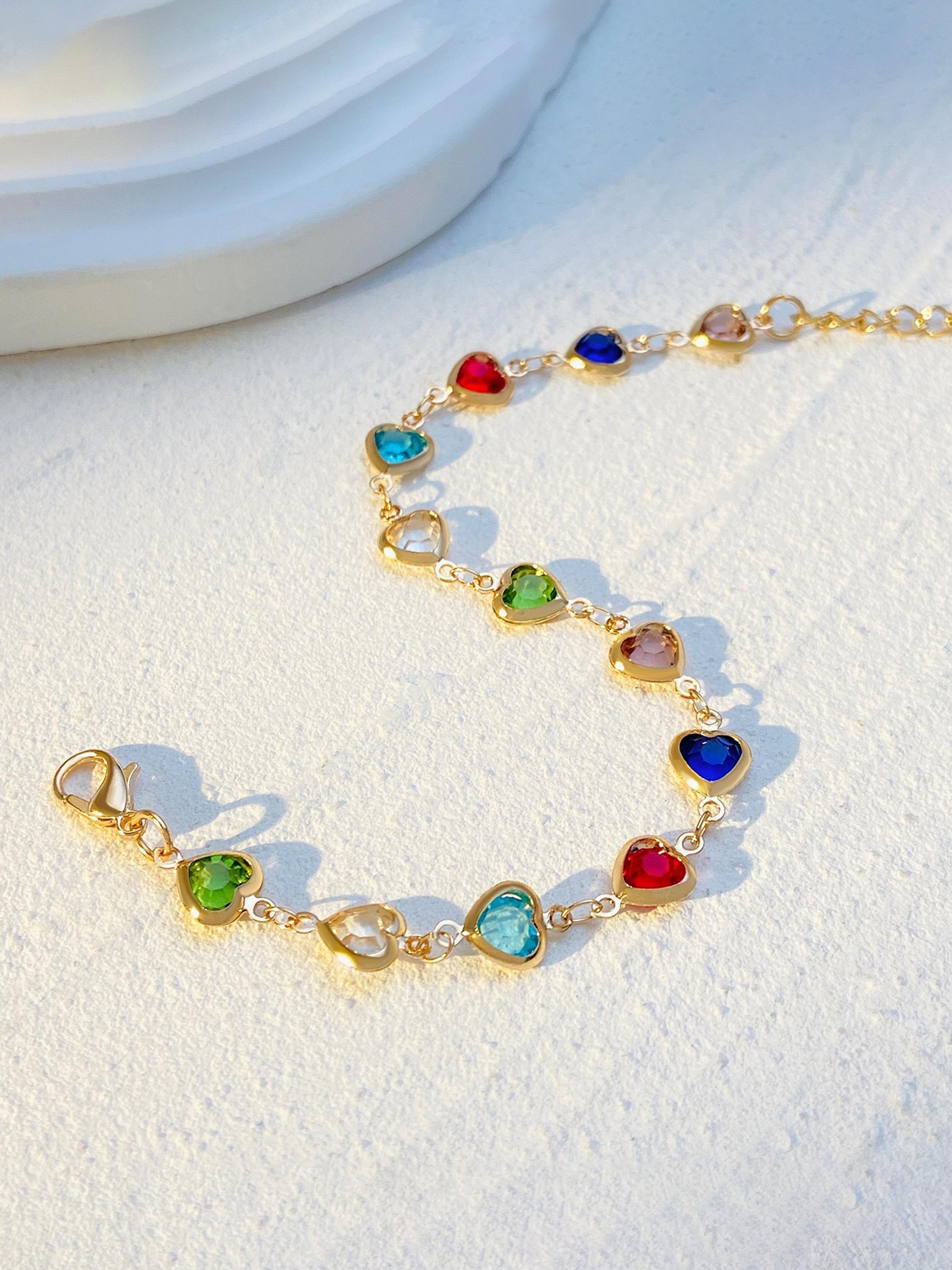 Colorful Heart Shaped Zirconia Decor Bracelet, Fashion Jewelry for Party, Daily Clothing Decor, Trendy All-match & Exquisite Jewelry for Birthday Gift, Trendy Fashionable Accessories
