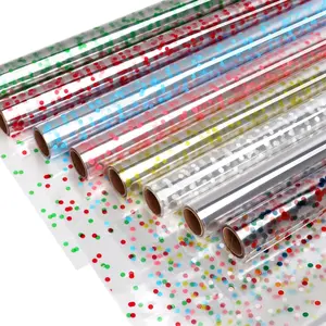 8 Rolls Clear Cellophane Wrap Roll (34 in x 16.4 ft x 8 Colors) Extra Wide Transparent Polka Dots Wrapping for Gift Baskets Flowers DIY Craft Baby Shower Easter Christmas