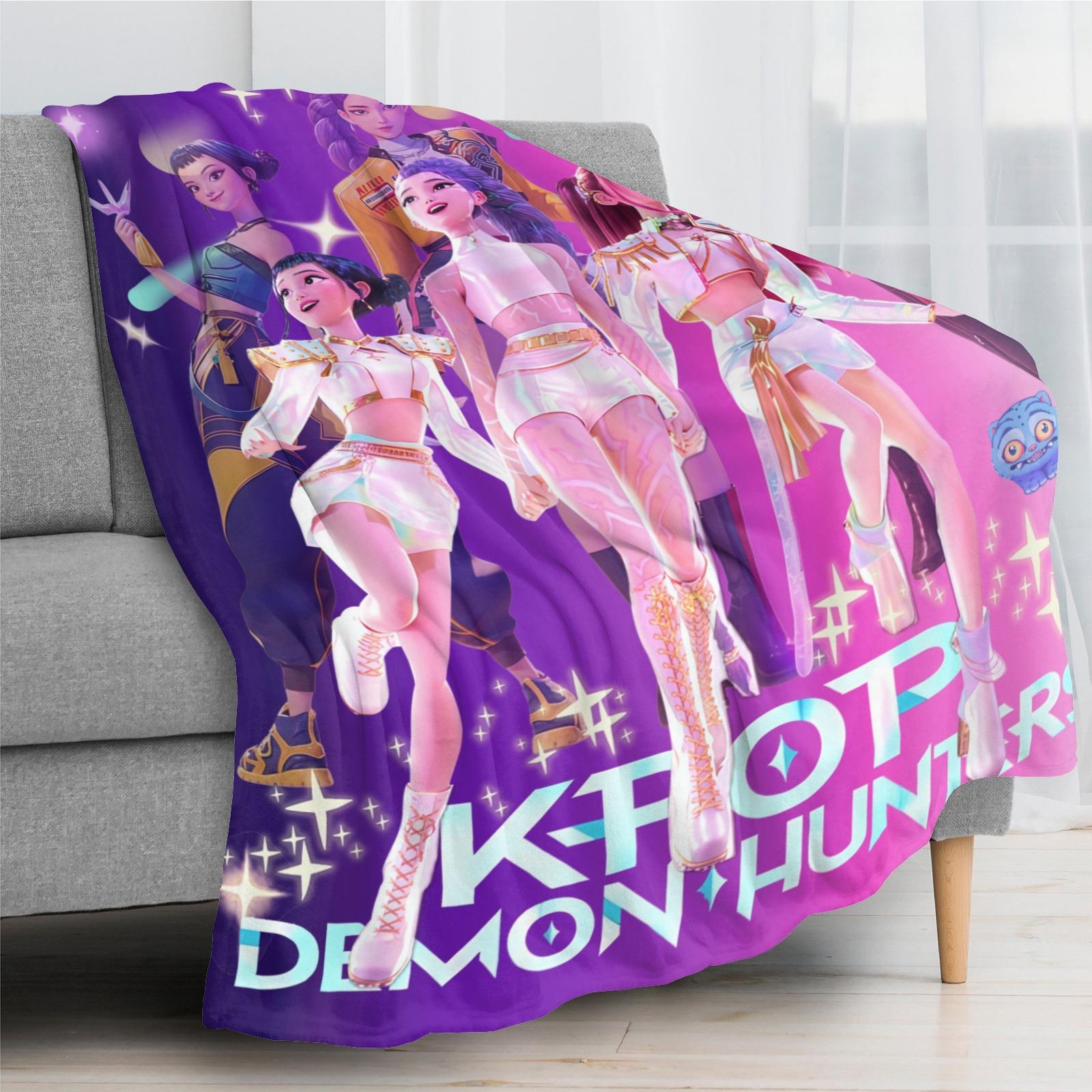 Kpop Devil Hunter Anime Plush Blanket, A Warm Nap Blanket,Suitable for Sofas, Beds, and Lounge Chairs, Suitable for All Seasons, and A Christmas Gift for Family and Friends.Mira Rumi Joey Blanket, Cozy Kpop Fangirl Gift