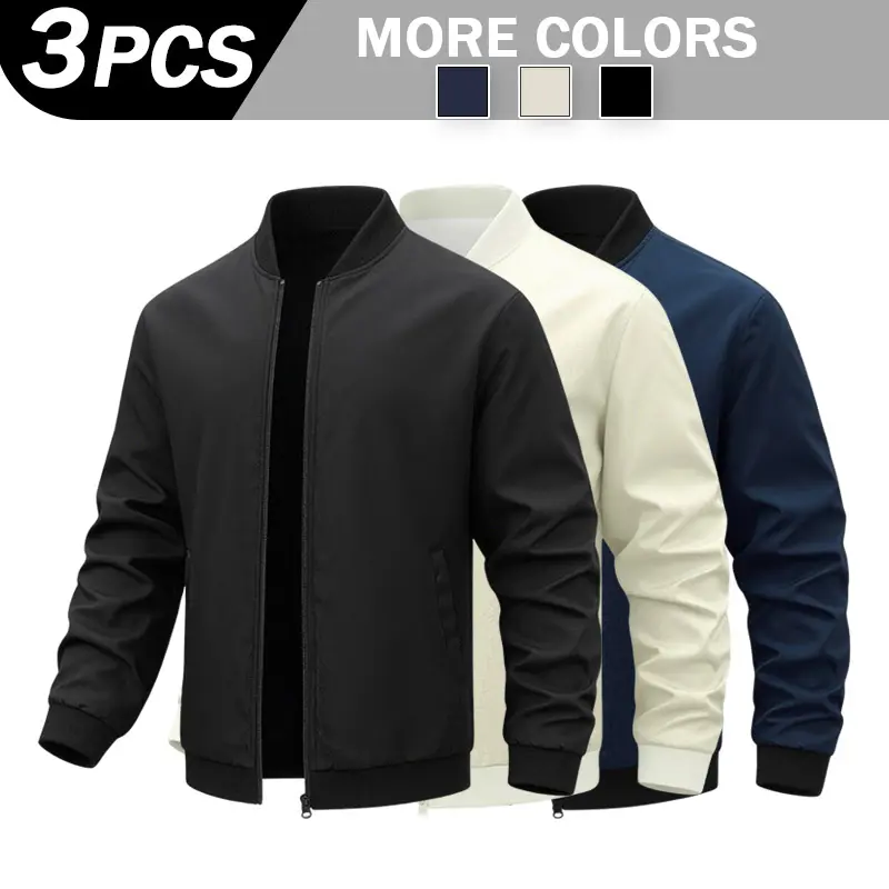 Men’s Fall Winter Bomber Jacket, Classic Baseball Collar Zip‑Up Flight Coat, Vintage Solid Casual Lightweight Outerwear, Fashion Trendy Long Sleeve Jacket For Daily Street Wear