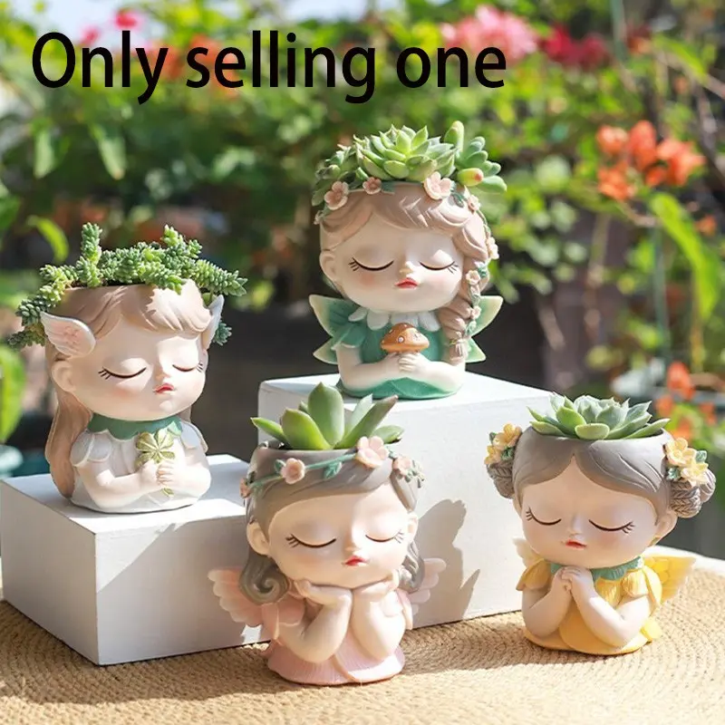 Cute Angel Design Resin Flower Pot, 1 Count Creative Garden Pot, Micro Landscape Succulent Pot, Succulent Planter, Planting Container, Home Decor Pots, Decorative Pot, Home Decor Supplies, Garden Supplies