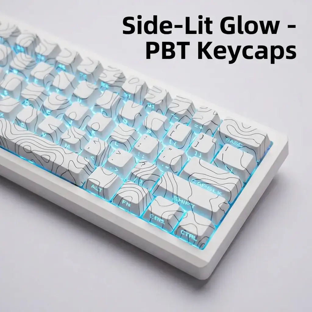 Contour Keycaps Keyboard Keycap Cherry Height Side Engraved Translucent Characters PBT Material Heat Sublimation Process Adaptation 6.25u Space 61 68 75 87 98 99 100 104 108 Gaming Keyboard Accessories