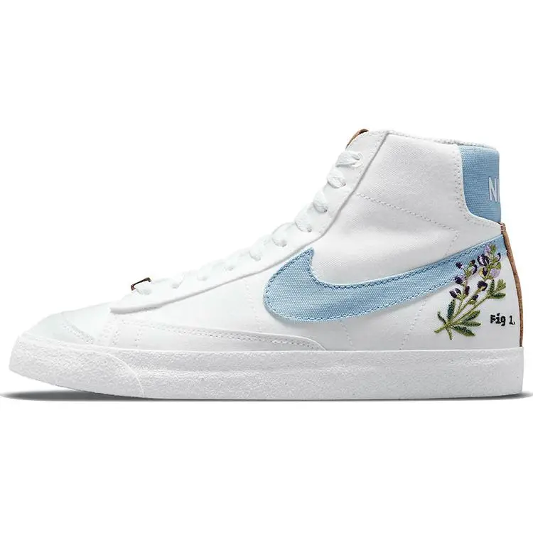 Nike Blazer '77 Embroidered Floral Mid-Top Sneakers for Women in White and Blue Verifiable, with credentials and supporting global authentication