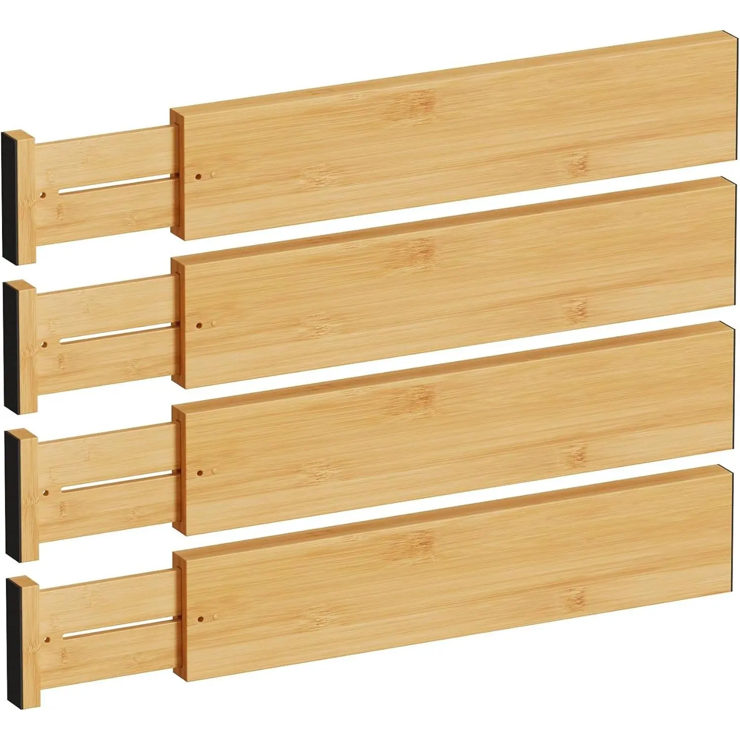 Bamboo Expandable Drawer Dividers – Fits 16.65"–22" Drawers, 4" Extra Deep Walls, Set of 4 | Maximum-Height Spring-Loaded Organizer for Deep Kitchen, Bathroom & Dresser Drawers
