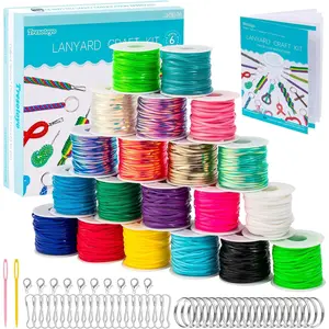 20 Rolls 1200ft Lanyard Gimp String Plastic Lacing Cord Boondoggle Kit with 52Pcs Keychain Accessories & Instruction Box for Keychain Crafts and Bracelet Making