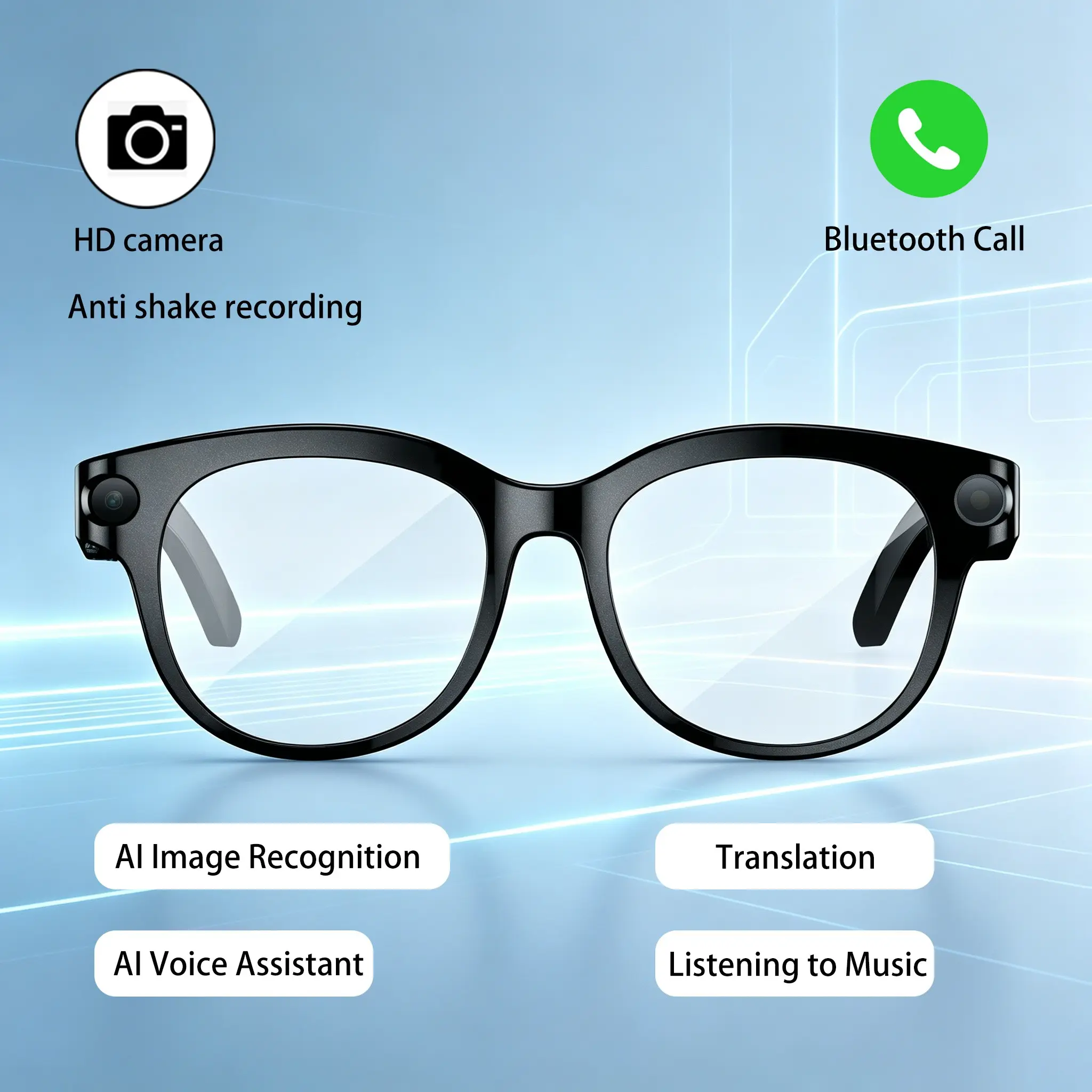 M89 Smart Ai Glasses, High Definition Photo Video, Chatgpt Voice Call, UV Protection, Bluetooth-compatible, Image Recognition, 290mah Battery