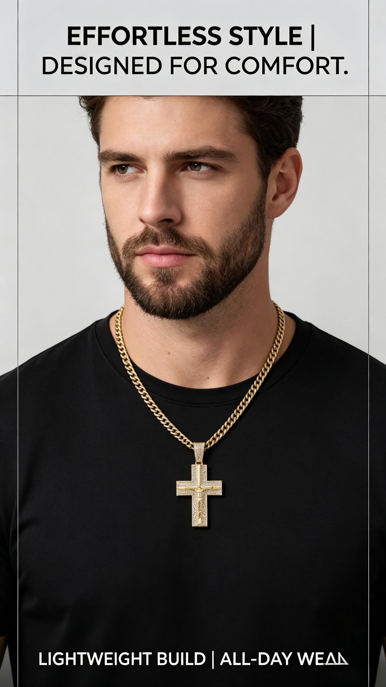Men's Hip Hop Cross Necklace Iced Out Design with Cuban Chain Men's Hip Hop Cross Necklace Iced Out Design with Cuban Chain