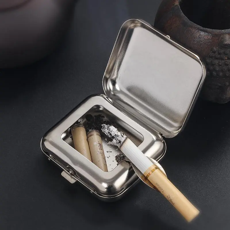 mini metal ashtray, compact portable small ashtray, outdoor portable pocket ashtray, creative car smoking accessories, portable car ash box metal mini ashtray