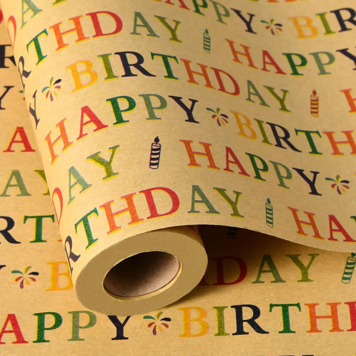 Modern Birthday Wrapping Paper Roll - 17"x33ft Size, Colorful Print Office Stationery Gift Wrapping Supply
