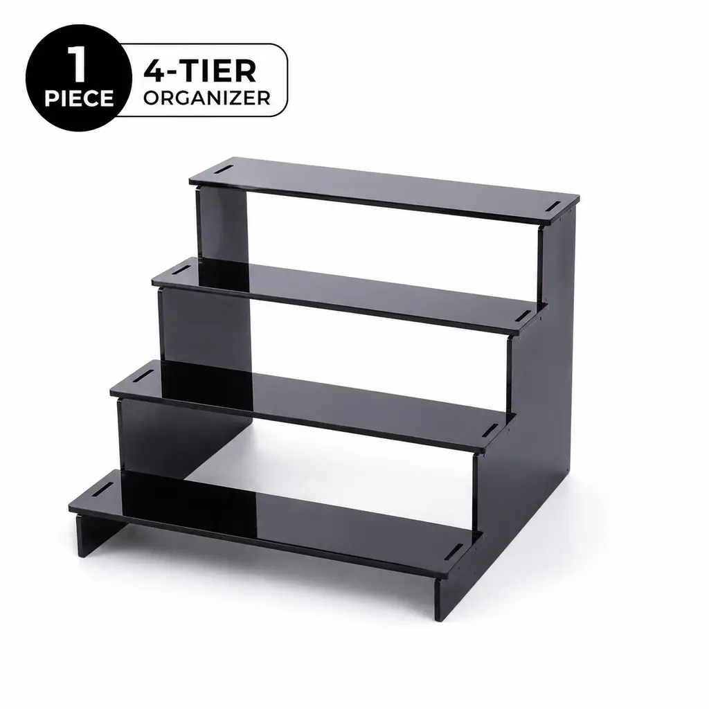 4 Tier Black Display Stand for Cologne,Perfume,Figures, Cupcake, Dessert, Spice, Fragrance, Countertop, Vanity, Dresser, Cabinet Use Racks Set Organizer
