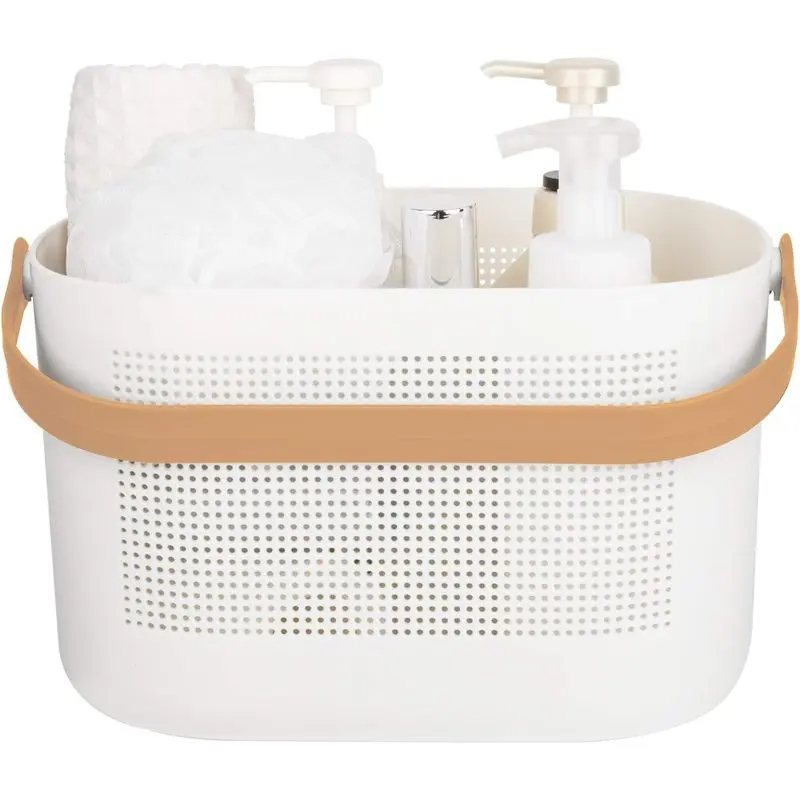 Plastic Portable Shower Caddy Basket, Storage Organizer with Handle, Yellow |   Bottom Drain Holes, Keep Dry, Sturdy and Durable, Easy to Carry for Bathroom, Kitchen, Dorm Room, RV, College