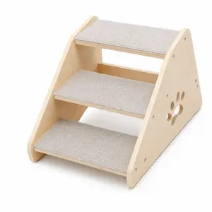 Pet Stairs Wooden 3 Step  for Small Dogs and Cats with Non Slip Steps, Soft Fabric Cover, for Bed Couch Car, for Puppies Kittens and Older Cats
