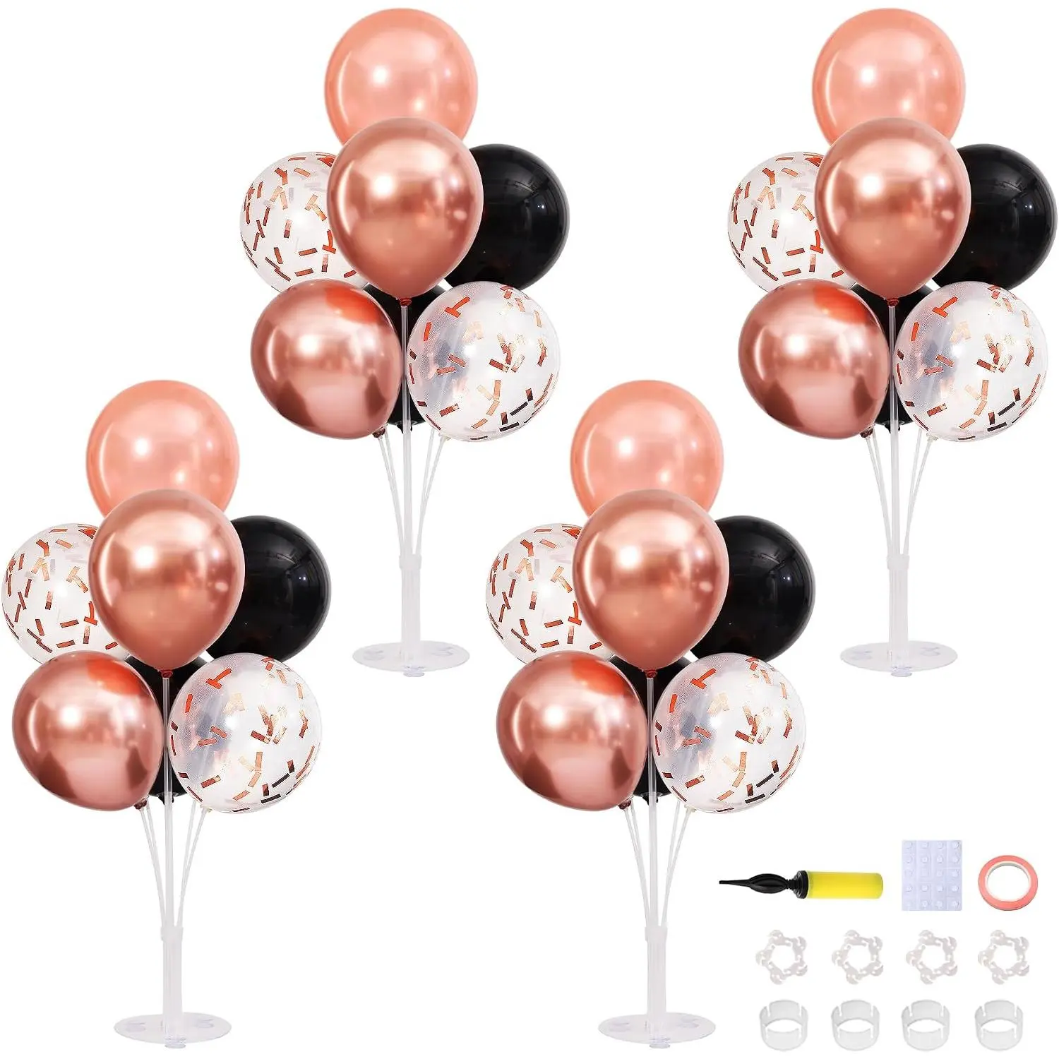 4 Sets Rose  and Black Balloons Stand for Table |  Rose  Balloon Centerpieces for Table, Birthday Party Wedding Graduation  Day Decorations