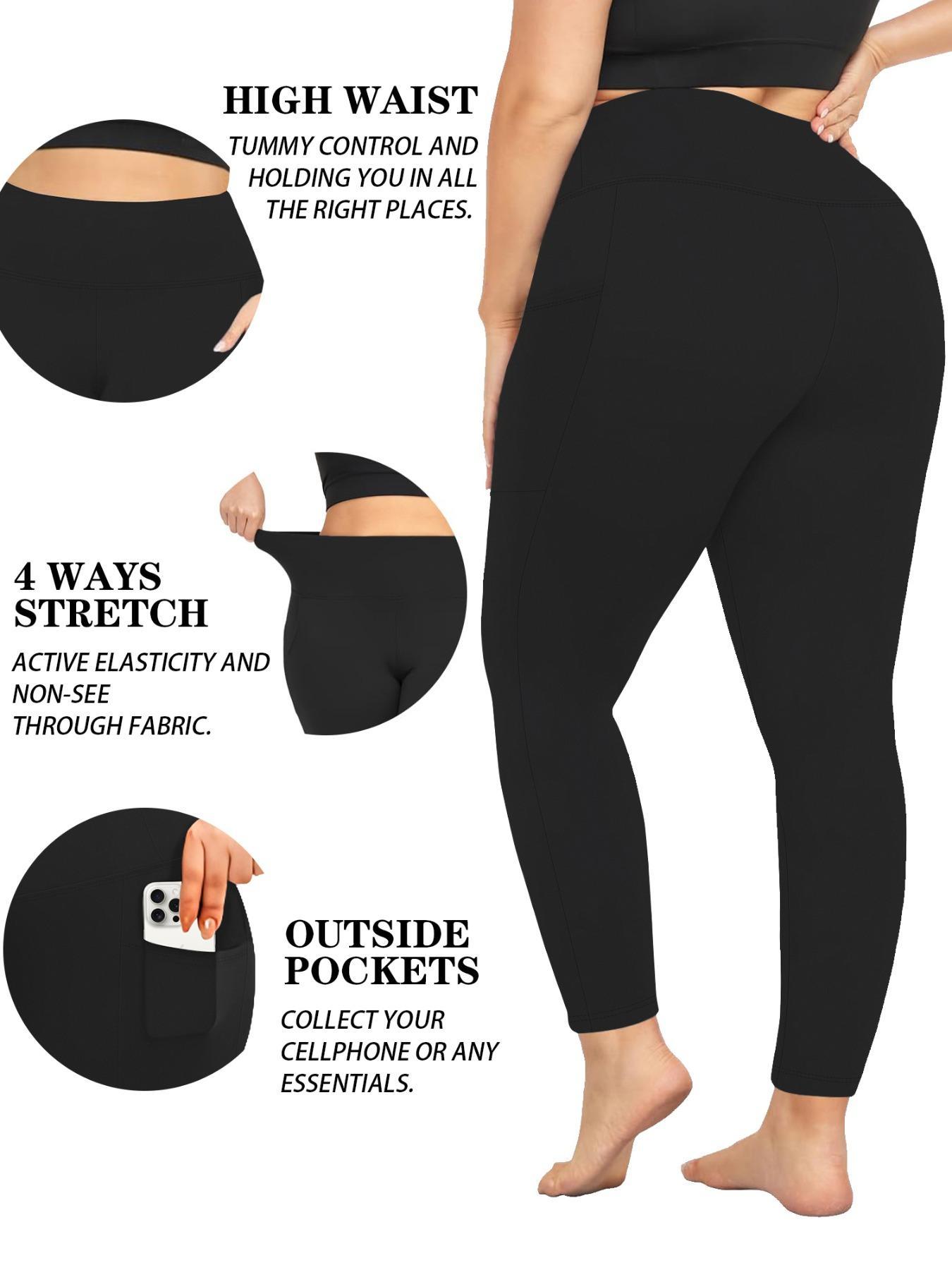 Plus Size Solid Pocket High Waist Leggings, Casual Comfy High Stretch Skinny Pants for Women, Women's Bottoms for All Seasons