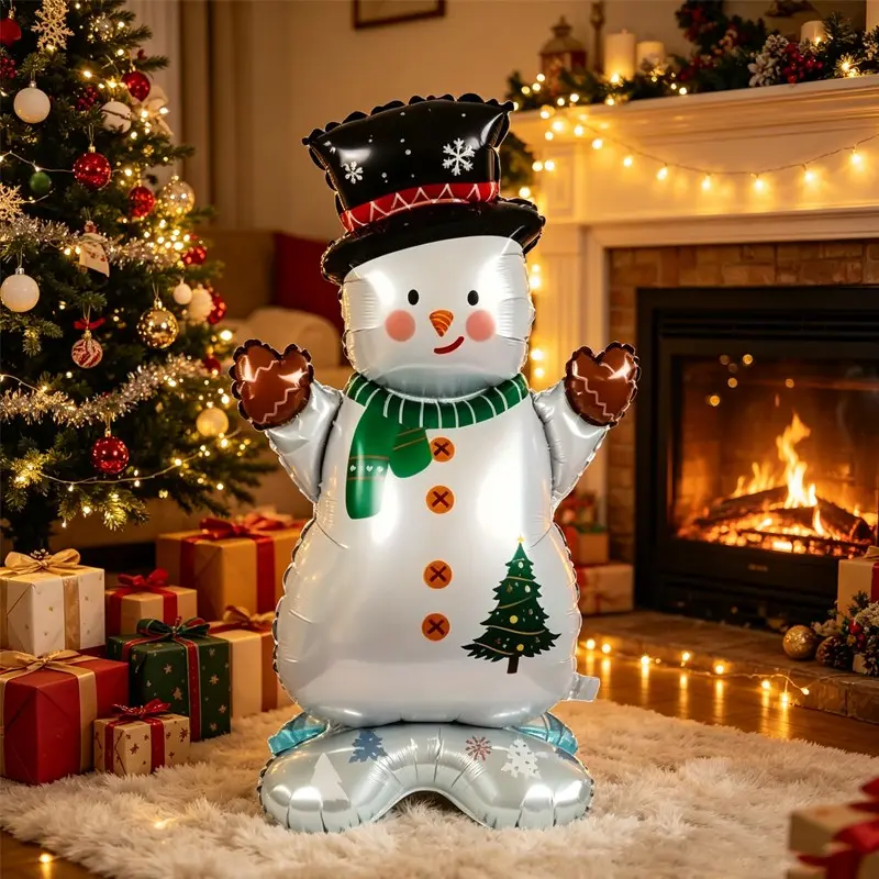 Self-Standing Snowman Foil Balloon, Hat Scarf, Christmas Polyester Film Balloon, Indoor Outdoor Decor, Party Props, Home Decoration