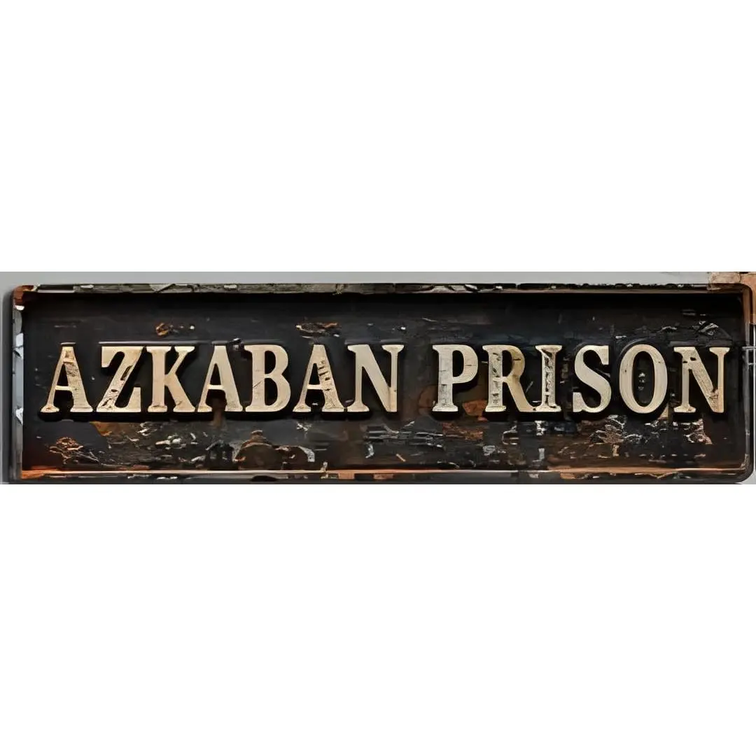 Harry Potter Themed Azkaban Prison Decorative Plaque Sign - 4x16 in Vintage Black-Gold Metal Hanging Tin Wall Sign for Bar Decor, Game Room Home Decor with Magic Touch
