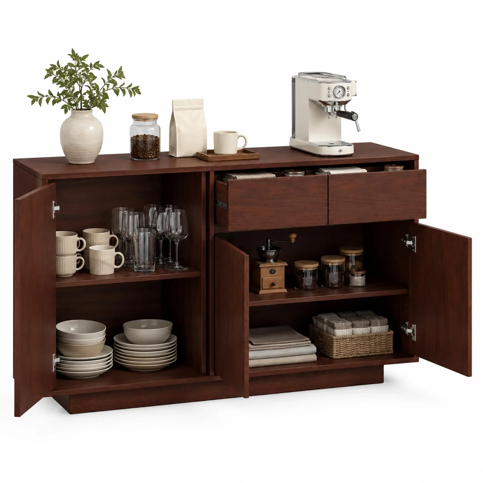 Modern 55 Inch Buffet Sideboard Cabinet - 3 Doors & 2 Drawers - Adjustable Shelves - Large Storage Console for Dining Room, Kitchen, Living Room, or Entryway