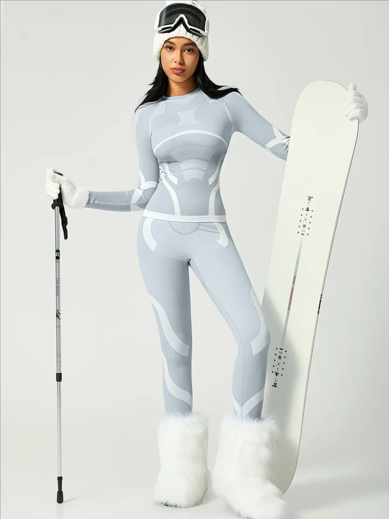 Women's 2-Piece Fall Winter New Color Block Ski Suit, Breathable Slim Fit Set, Sporty Outdoor Ski Fitness Compression Wear, Yoga, Running, Skiing, Homewear