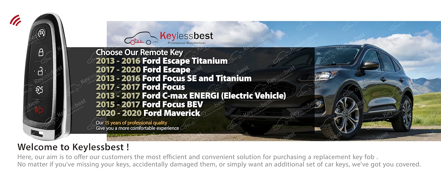 Replacement for 2013 2014 2015 2016 2017 2018 2019 2020 Ford Escape Titanium Focus C-max Maverick Fob Remote Control M3N5WY8609 5 Buttons 315MHz