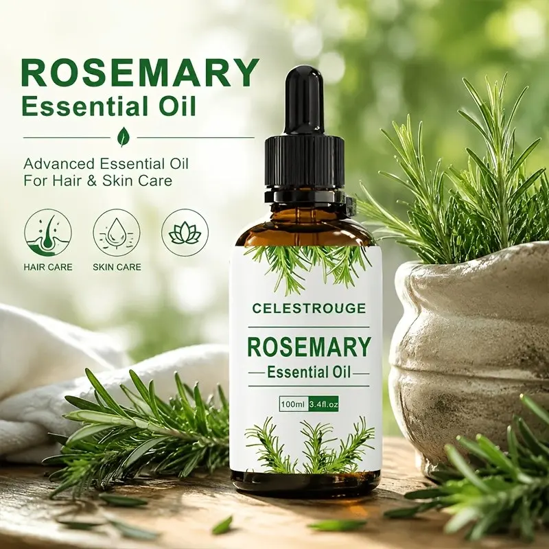100ML Rosemary Essential Oil, Concentrated, Herbal Oil, Strengthens Hair, Healthy Scalp, Natural, Ideal for Body Massage, Skin Care, 100ML Bottle