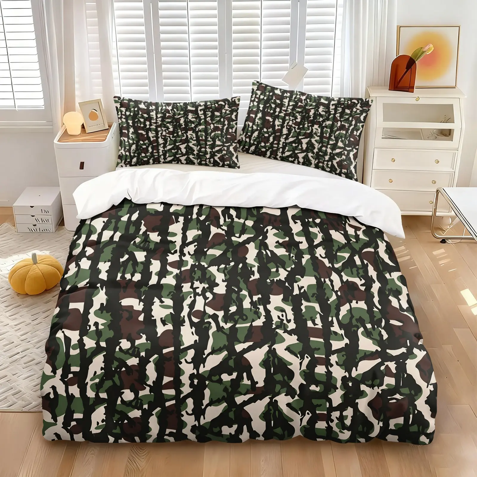 Vertical Jungle Camouflage Print Duvet Cover Set, Soft Bedding Sets, 1 Duvet Cover + 2 Pillowcases, No Comforter Included, Outdoor Tactical Bedding, Soft & Breathable For All Seasons, Bedroom Decor For Men & Veterans, Birthday Gift For Military Fans