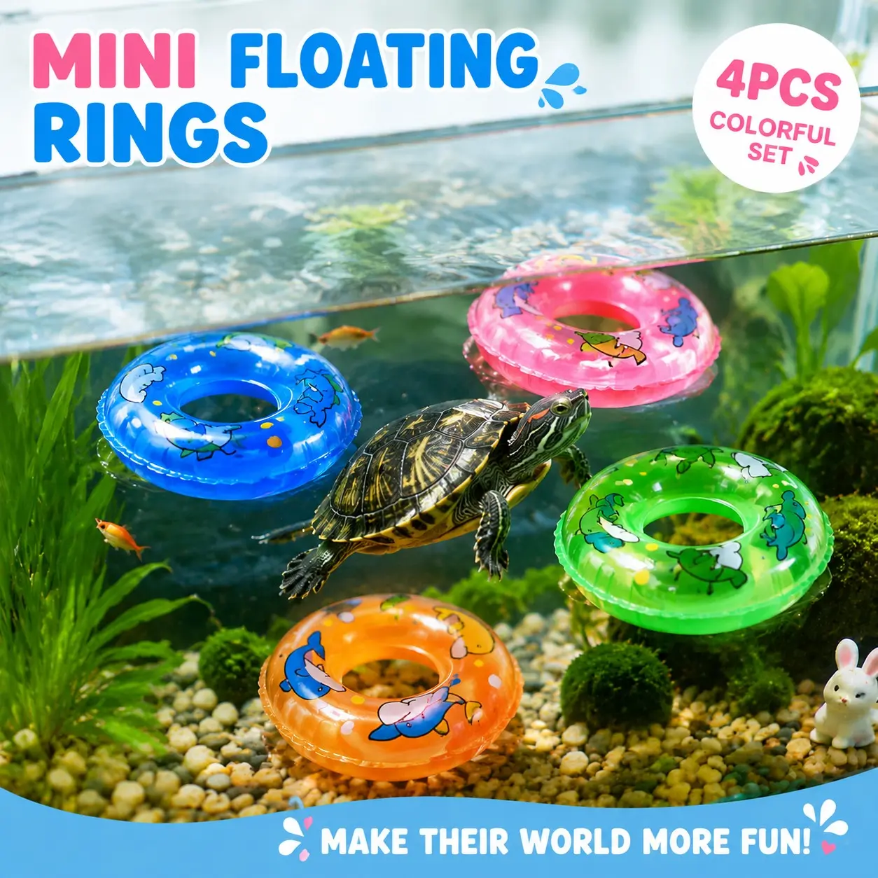 4pcs Mini Inflatable Pet Swim Rings, Random Colors, Dolphin Shape, Ideal for Pet Bathing, Small Turtles, Aquarium Decoration, No Battery Needed