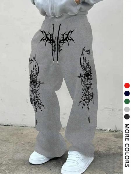 Men's Casual Slant Pocket Loose-Fit Drawstring Pants, Geometric Pattern Print Sweatpants, All-Season Comfortable Men's Clothing