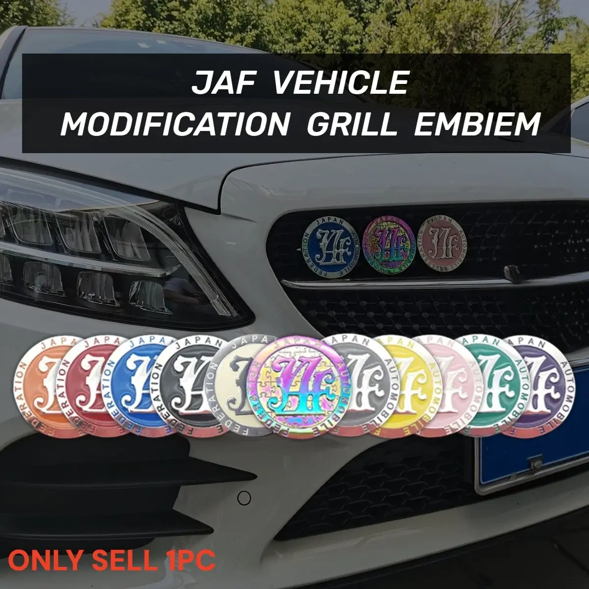 1 Piece 12 Colors Universal JDM Car Front Grille Badge Logo Zinc Alloy Japan Automobile Federation JAF Emblem Badge Auto Accessories Automotive Vehicle Accessory