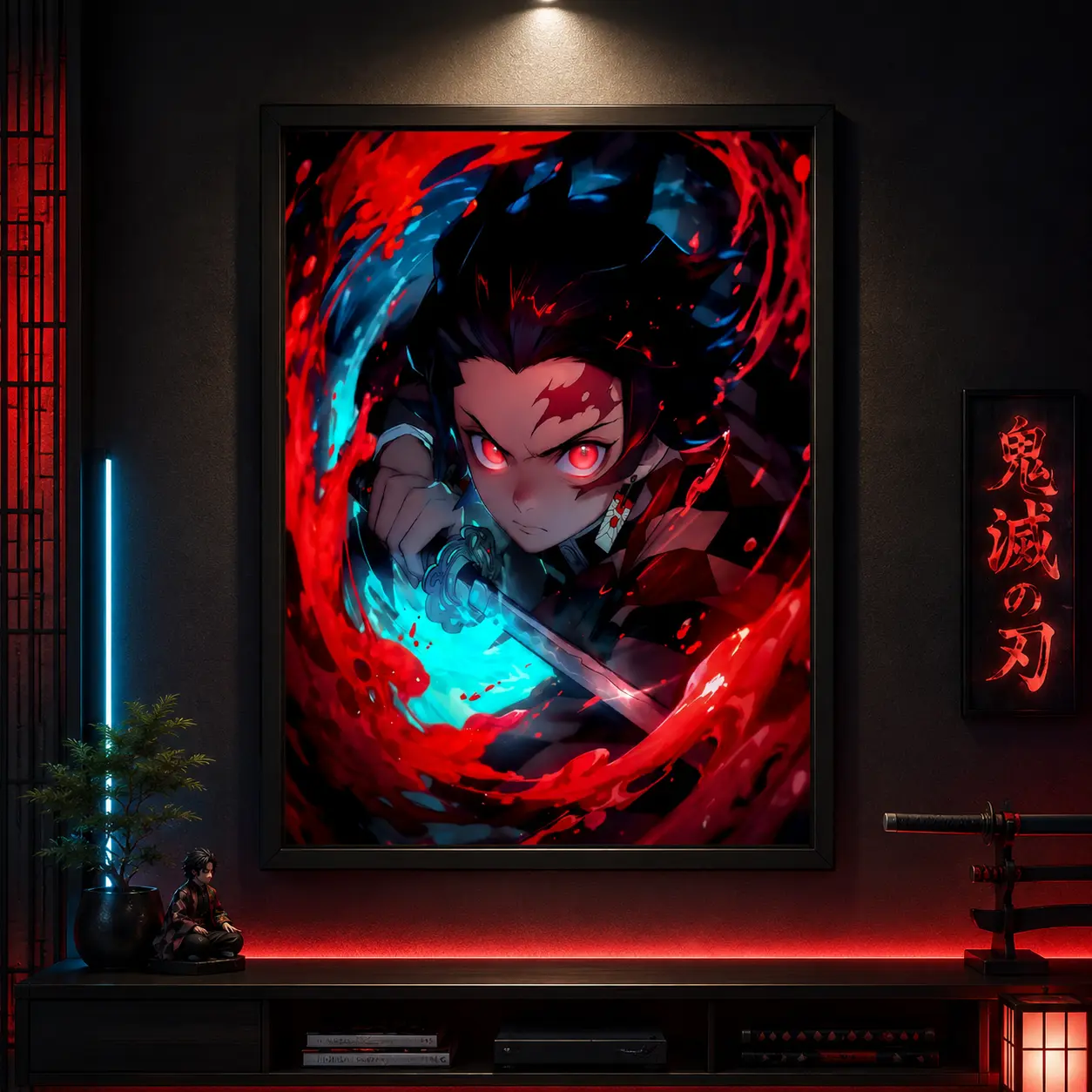 Tanjiro Water Breathing Style Poster, Tanjiro Water Element Demon Slayer Demons Are Like Me Anime Posters Decor Photo, Canvas Wall Art Print, Anime Room Decor for Bedroom Dorm Gaming Room Office, Japanese Manga Wall Art Gift