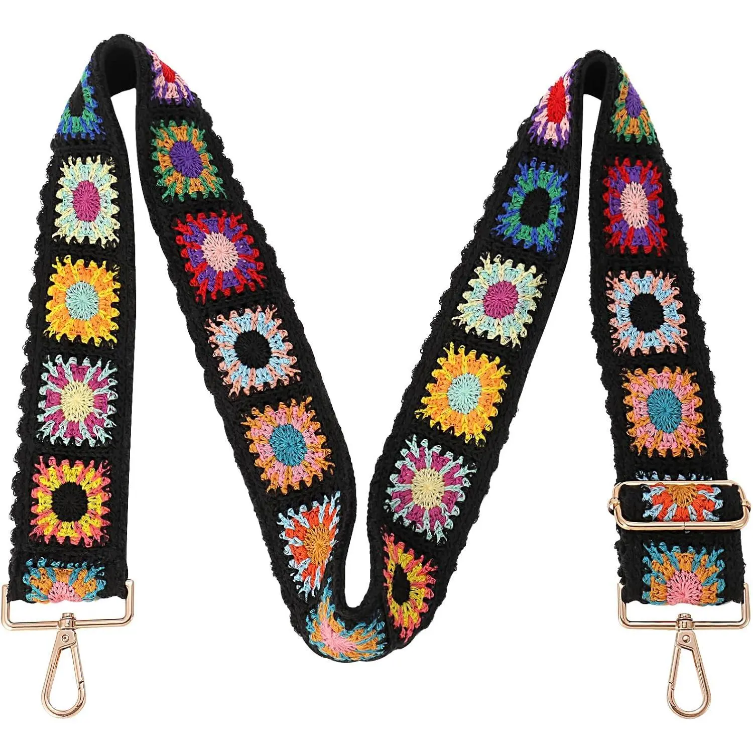 Wide Purse straps Crochet Flower  crossbody for Handbag Adjustable Embroidery Knit Guitar  strap